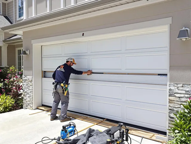 Corona Garage Door Repair team performing complete garage door replacement at Corona residence