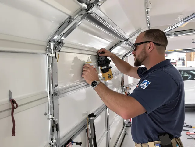 Corona Garage Door Repair technician quieting a noisy garage door in Corona