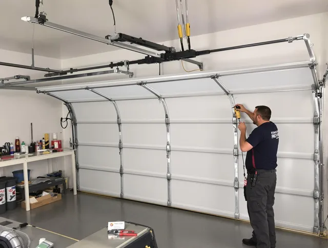Corona Garage Door Repair certified technician performing overhead door system repair in Corona