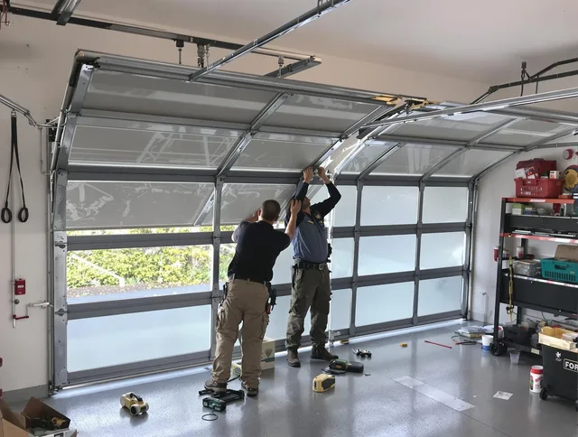 Corona Garage Door Repair expert performing precise panel replacement on Corona garage door